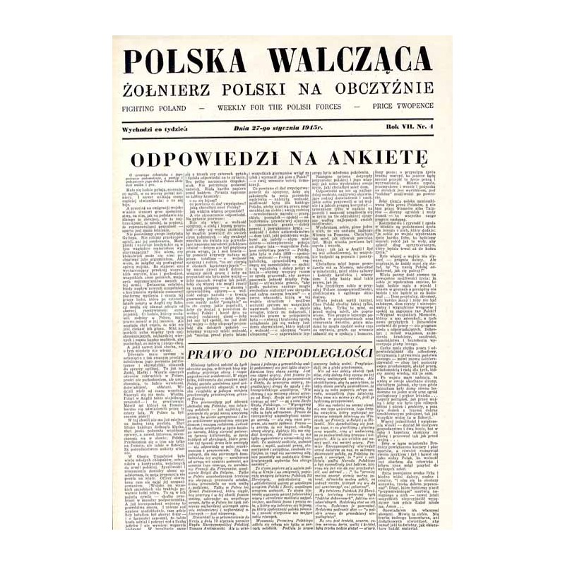 Polska Walcząca - Żołnierz Polski na Obczyźnie. Fighting Poland. Weekly for the Polish Forces. R.7 (1945). Nr 4 (27 stycznia 194