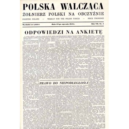 Polska Walcząca - Żołnierz Polski na Obczyźnie. Fighting Poland. Weekly for the Polish Forces. R.7 (1945). Nr 4 (27 stycznia 194