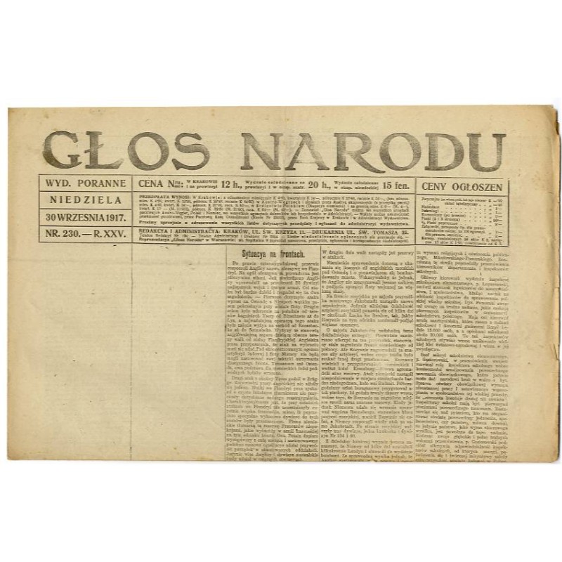Głos Narodu. R.25 (1917). Nr 230 (30 września 1917). Wydanie poranne