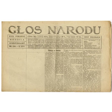 Głos Narodu. R.25 (1917). Nr 230 (30 września 1917). Wydanie poranne
