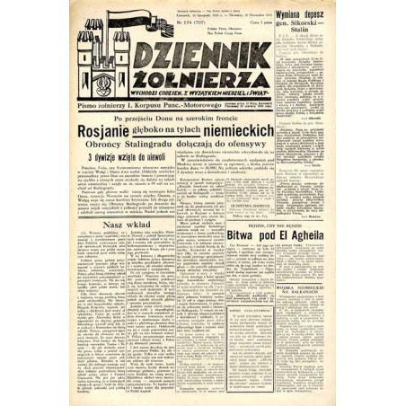 Dziennik Żołnierza. [...] Pismo żołnierzy I. Korpusu Panc.-Motorowego. R.3 (1942). Nr 174 (707) (26 listopada 1942)