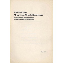 Merkblatt über Abwehr von Wirtschaftsspionage. Betriebsspionage, Industriespionage, Geschäftsspionage, Handelsspionage