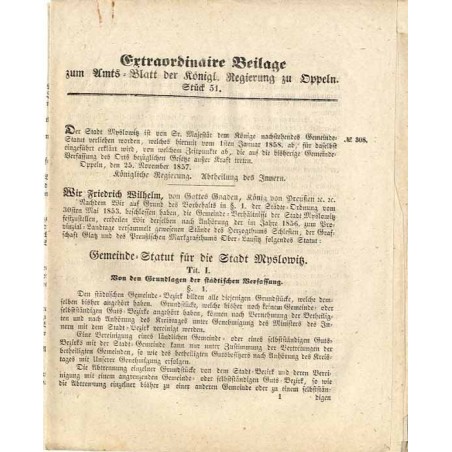 [Amts-Blatt der Königlichen Regierung zu Oppeln. 1857]. Extaordinaire Beilage zum Amts-Blatt der Königl. Regierung zu Oppeln. St