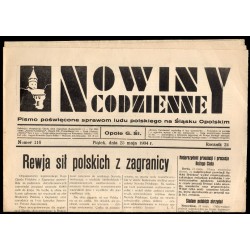 Nowiny Codzienne. Pismo poświęcone sprawom ludu polskiego na Śląsku Opolskim. R.24 (1934). Nr 116 (25 maja 1934)