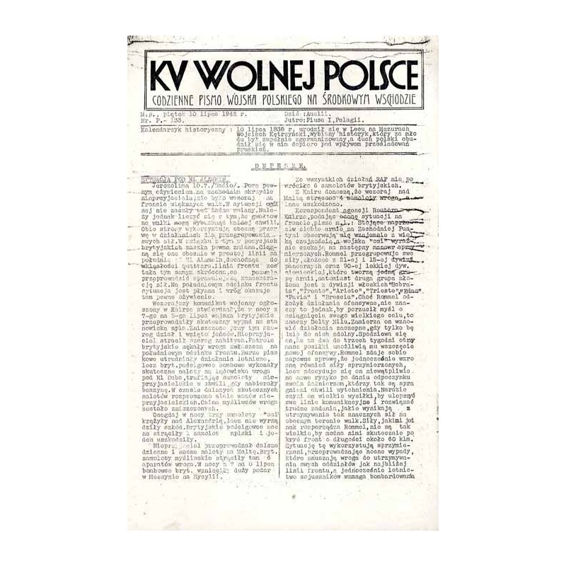 Ku Wolnej Polsce. Tygodnik Wojska Polskiego na Środkowym Wschodzie. Codzienne pismo Wojska Polskiego na Środkowym Wschodzie. 194
