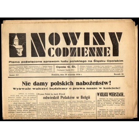 Nowiny Codzienne. Pismo poświęcone sprawom ludu polskiego na Śląsku Opolskim. R.26 (1936). Nr 217 (20 września 1936)