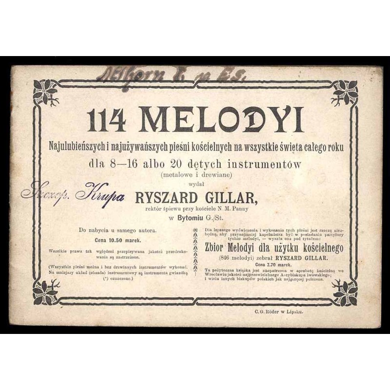 114 Melodyi Najulubieńszych i najużywańszych pieśni kościelnych na wszystkie święta całego roku dla 8-16 albo 20 dętych instrume