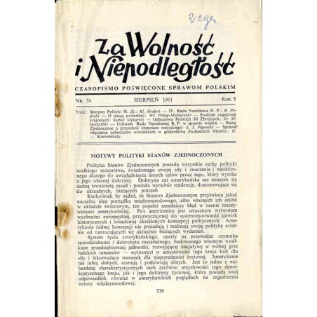 Za Wolność i Niepodległość. Czasopismo poświęcone sprawom polskim. R.4 (1951). Nr 34 (Sierpień 1951)