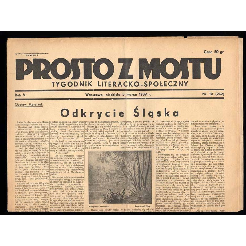 Prosto z Mostu. Tygodnik literacko-artystyczny. R.5 (1939). Nr 10 (232) (5 marca 1939)