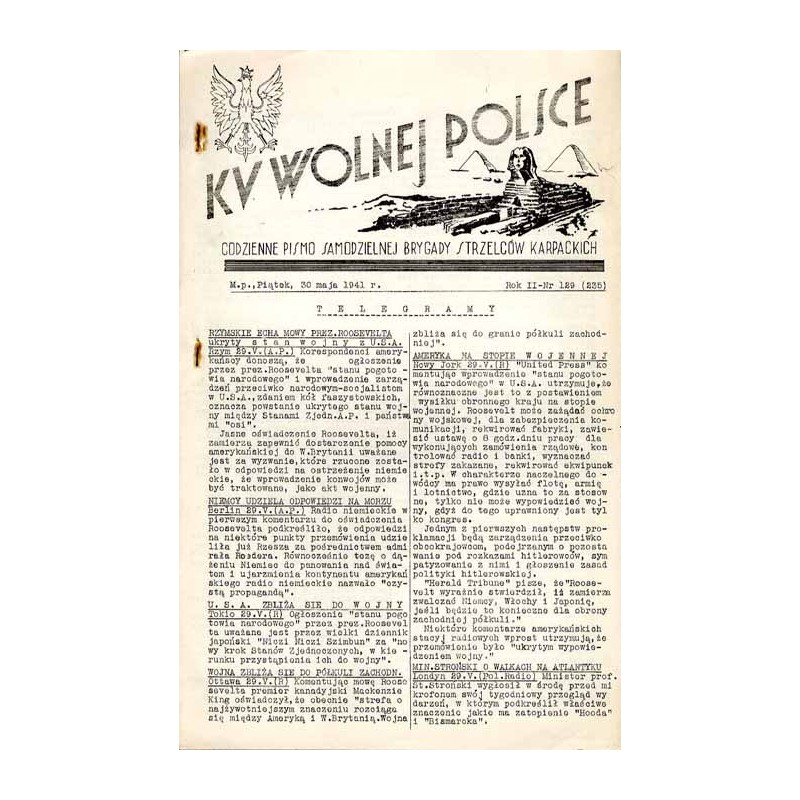 Ku Wolnej Polsce. Codzienne pismo Brygady Strzelców Karpackich. R.2 (1941). Nr 129 (235) (30 maja 1941)
