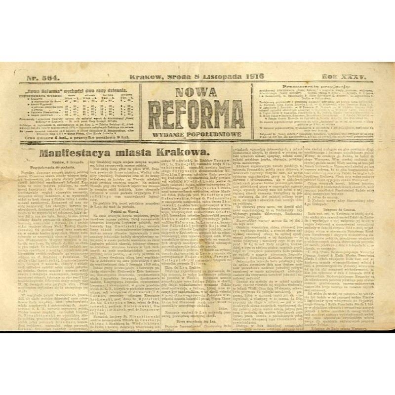 Nowa Reforma. R.35 (1916). Nr 564 (8 listopada 1916). Wydanie popołudniowe