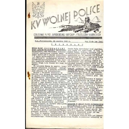 Ku Wolnej Polsce. Codzienne pismo Brygady Strzelców Karpackich. R.2 (1941). Nr 149 (255) (23 czerwca 1941)