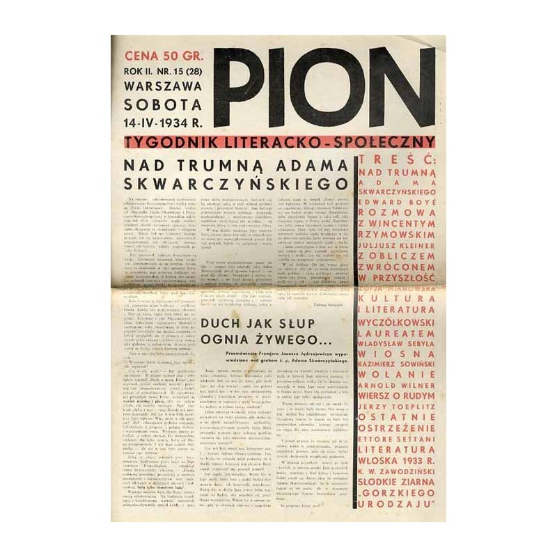 Pion. Tygodnik literacko-społeczny. R.2 (1934). Nr 15 (28) (14 kwietnia 1934)
