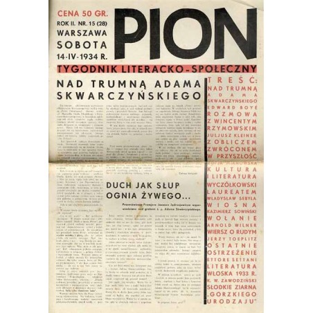 Pion. Tygodnik literacko-społeczny. R.2 (1934). Nr 15 (28) (14 kwietnia 1934)