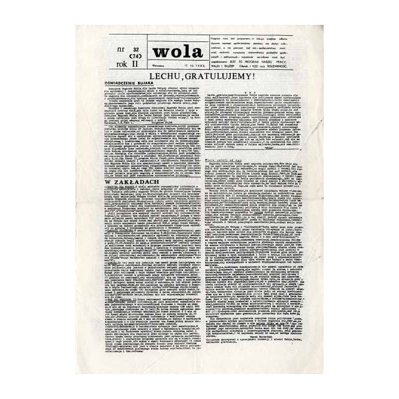 Wola. R.2 (1983). Nr 32 (74) (17 października 1983)