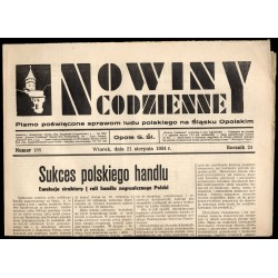 Nowiny Codzienne. Pismo poświęcone sprawom ludu polskiego na Śląsku Opolskim. R.24 (1934). Nr 188 (21 sierpnia 1934)
