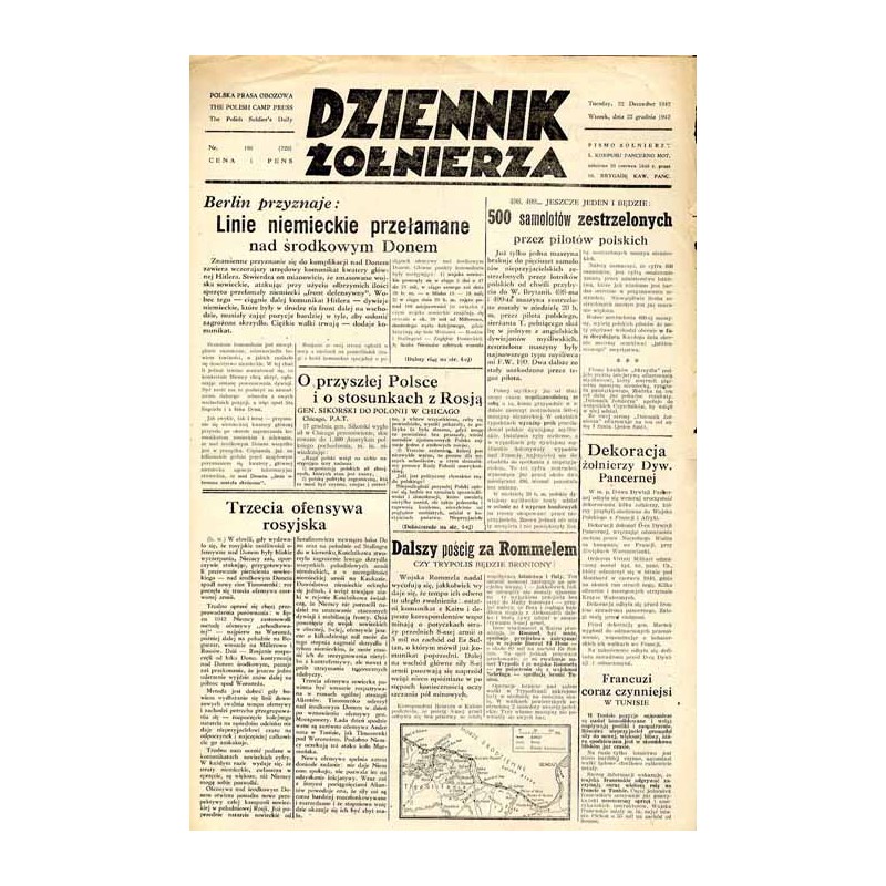 Dziennik Żołnierza. [...] Pismo żołnierzy I. Korpusu Panc.-Motorowego. R.3 (1942). Nr 196 (729) (22 grudnia 1942)