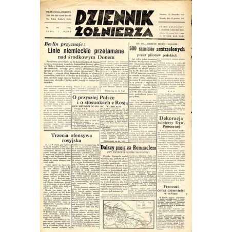 Dziennik Żołnierza. [...] Pismo żołnierzy I. Korpusu Panc.-Motorowego. R.3 (1942). Nr 196 (729) (22 grudnia 1942)
