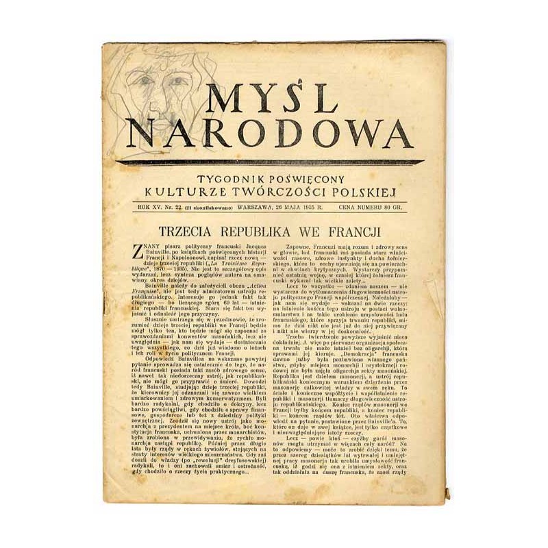 Myśl Narodowa. Tygodnik poświęcony kulturze twórczości polskiej. R.15 (1935). Nr 22 (26 maja  1935)