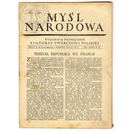 Myśl Narodowa. Tygodnik poświęcony kulturze twórczości polskiej. R.15 (1935). Nr 22 (26 maja  1935)