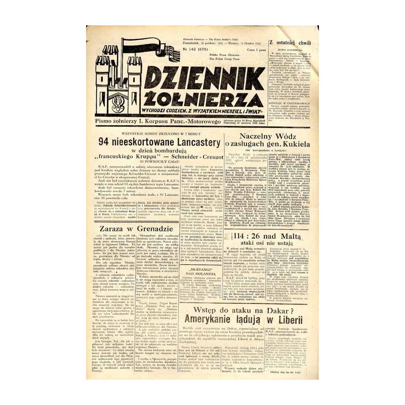 Dziennik Żołnierza. [...] Pismo żołnierzy I. Korpusu Panc.-Motorowego. R.3 (1942). Nr 142 (675) (19 października 1942)