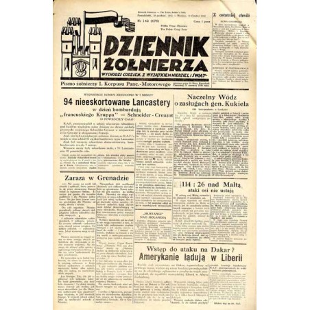 Dziennik Żołnierza. [...] Pismo żołnierzy I. Korpusu Panc.-Motorowego. R.3 (1942). Nr 142 (675) (19 października 1942)