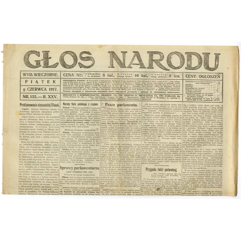Głos Narodu. R.25 (1917). Nr 135 (8 czerwca 1917). Wydanie wieczorne