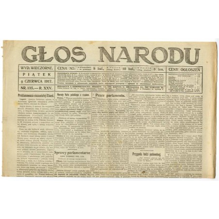 Głos Narodu. R.25 (1917). Nr 135 (8 czerwca 1917). Wydanie wieczorne