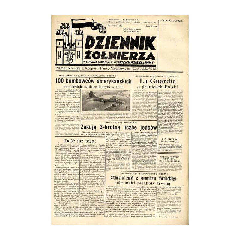 Dziennik Żołnierza. [...] Pismo żołnierzy I. Korpusu Panc.-Motorowego. R.3 (1942). Nr 135 (668) (10 października 1942)