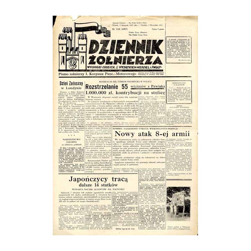 Dziennik Żołnierza. [...] Pismo żołnierzy I. Korpusu Panc.-Motorowego. R.3 (1942). Nr 154 (687) (3 listopada 1942)