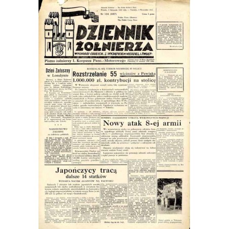 Dziennik Żołnierza. [...] Pismo żołnierzy I. Korpusu Panc.-Motorowego. R.3 (1942). Nr 154 (687) (3 listopada 1942)