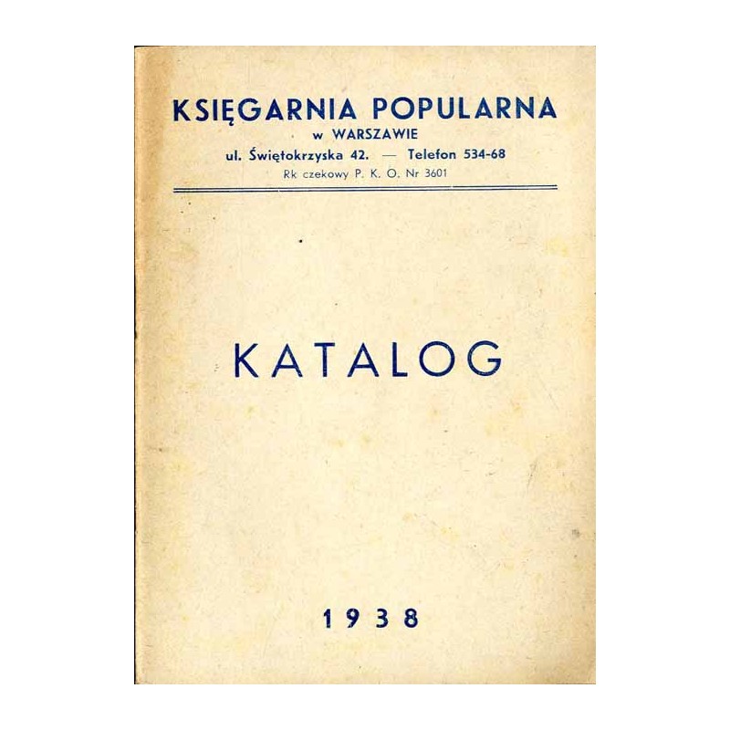 Katalog 1938. Księgarnia Popularna w Warszawie, ul. Świętokrzyska 42