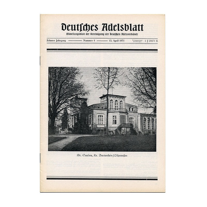 Deutsches Adelsblatt. 10. Jahrgang (1971). Nr 4 (15 IV 1971) [Gr. Saalau, Kr. Bartenstein / Ostpreußen]