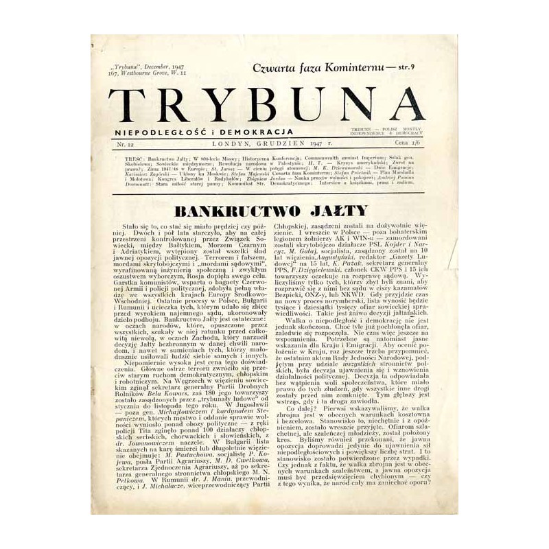 Trybuna. Niepodległość i Demokracja. 1947. Nr 12 (Grudzień 1947)