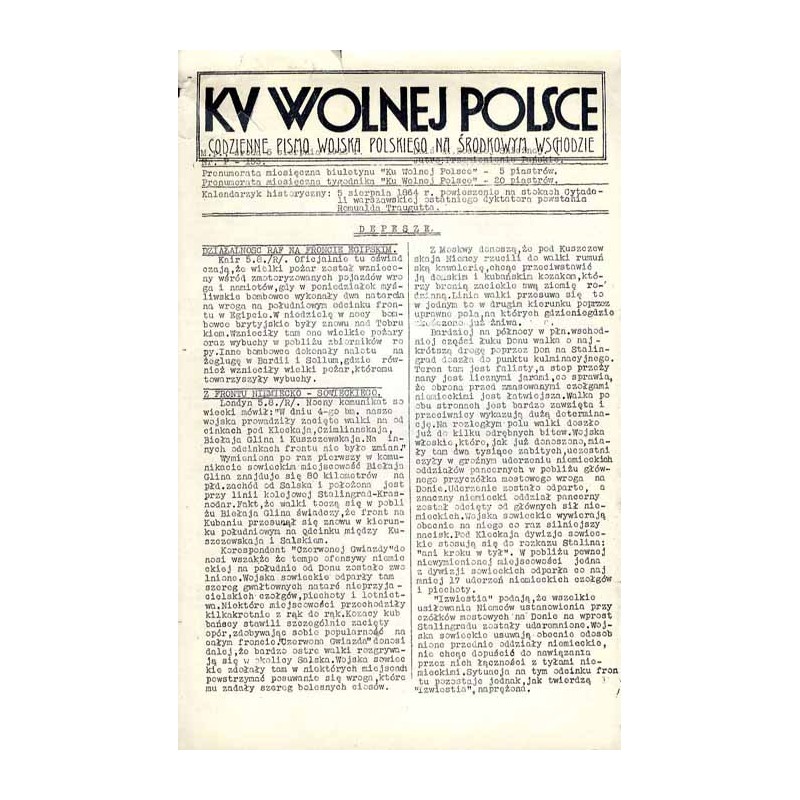 Ku Wolnej Polsce. Tygodnik Wojska Polskiego na Środkowym Wschodzie. Codzienne pismo Wojska Polskiego na Środkowym Wschodzie. 194