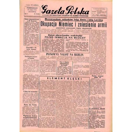 Gazeta Polska. Dziennik informacyjny Polaków na Bliskim Wschodzie. R.3 (1943). Nr 115 (554) (17 maja 1943) / Szmul Zygielbojm