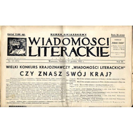 Wiadomości Literackie. Tygodnik. R.9 (1932). Nr 54 (471) (25 grudnia 1932) (Numer gwiazdkowy) / Kraków Ołtarz Wita Stwosza / Jar