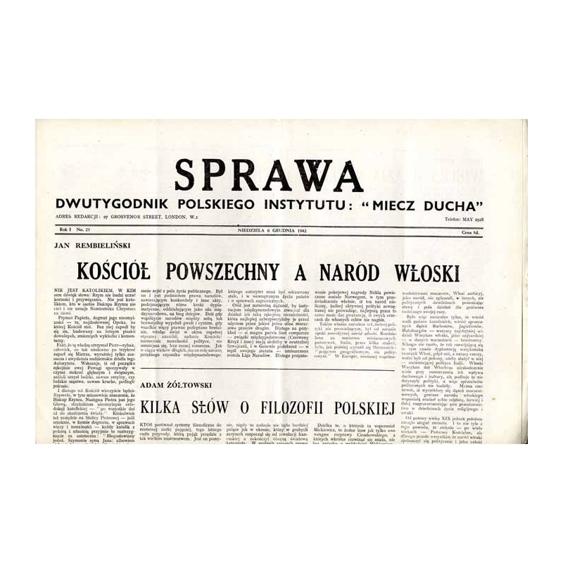 Sprawa. Dwutygodnik Polskiego Instytutu: "Miecz Ducha"  The Common Cause. Fortnightly of the Polish Section of the "Sword of th