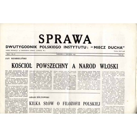 Sprawa. Dwutygodnik Polskiego Instytutu: "Miecz Ducha"  The Common Cause. Fortnightly of the Polish Section of the "Sword of th