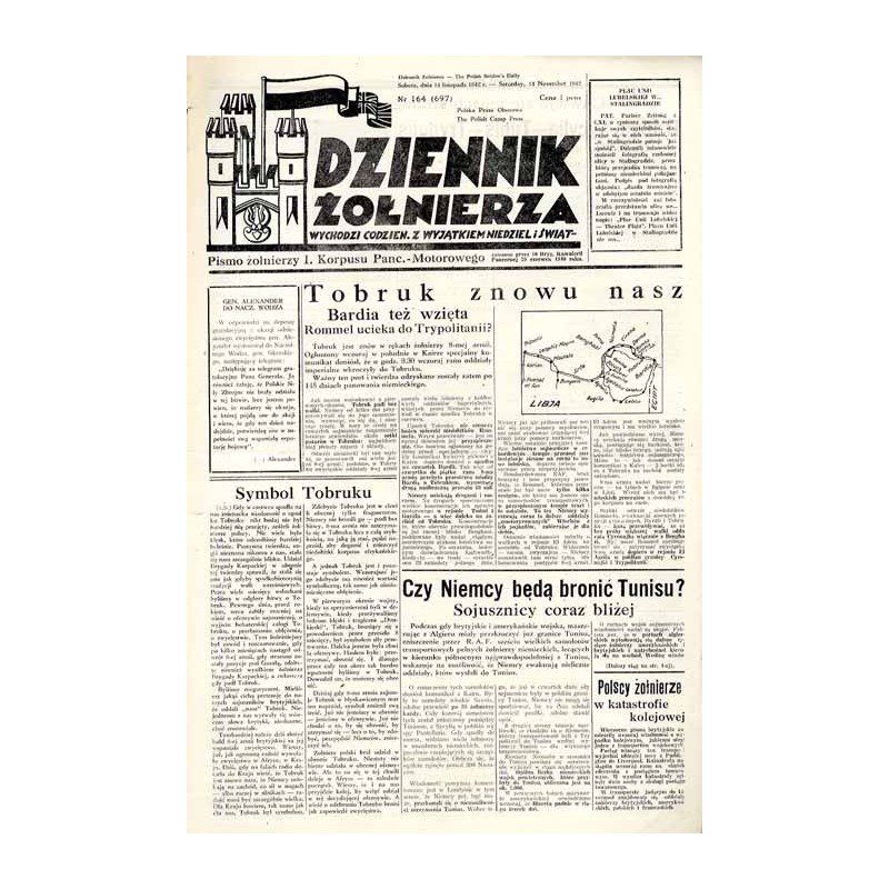 Dziennik Żołnierza. [...] Pismo żołnierzy I. Korpusu Panc.-Motorowego. R.3 (1942). Nr 164 (697) (14 listopada 1942) / Tobruk