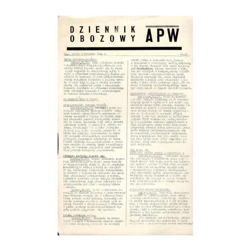 Dziennik Obozowy APW. 1944. Nr 52 (1 kwietnia 1944)