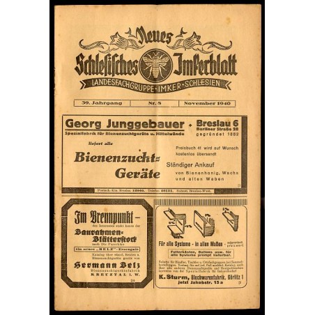 Neues Schlesisches Imkerblatt. Landesfachgruppe Imker Schlesien. 39. Jahrgang (1940). Nr 8 (November)
