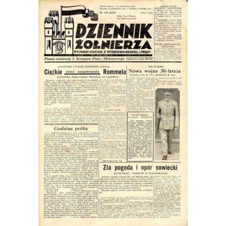 Dziennik Żołnierza. [...] Pismo żołnierzy I. Korpusu Panc.-Motorowego. R.3 (1942). Nr 145 (678) (22 października 1942)