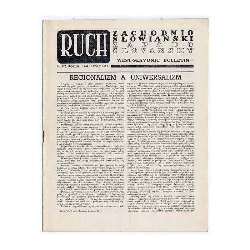 Ruch Zachodnio-Słowiański  Západo-Slovansky Vestnik  West-Slavian Bulletin. R.3 (1942). Nr 8 (2)
