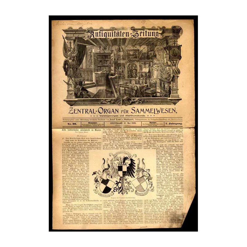 Antiquitäten-Zeitung. Zentral Organ für Sammelwesen. Versteigerung und Altertumskunde. 7. Jahrgang (1899). Nr 20