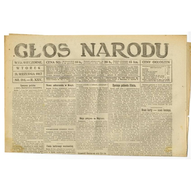 Głos Narodu. R.25 (1917). Nr 214 (11 września 1917). Wydanie wieczorne