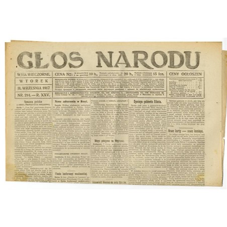 Głos Narodu. R.25 (1917). Nr 214 (11 września 1917). Wydanie wieczorne