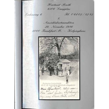 [Hartmut Raith] 8. Ansichtskartenauktion. Hartmut Raith. 29. November 1986, 11.00 Uhr. 6000 Frankfurt/M. - Kolpinghaus