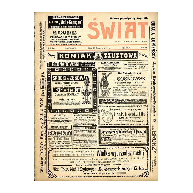 Świat. Pismo tygodniowe ilustrowane. R. 4 (1909). Nr 51 (18 grudnia 1909) / Nacjonalizm rosyjski / Cyprian Godebski / Honoré de