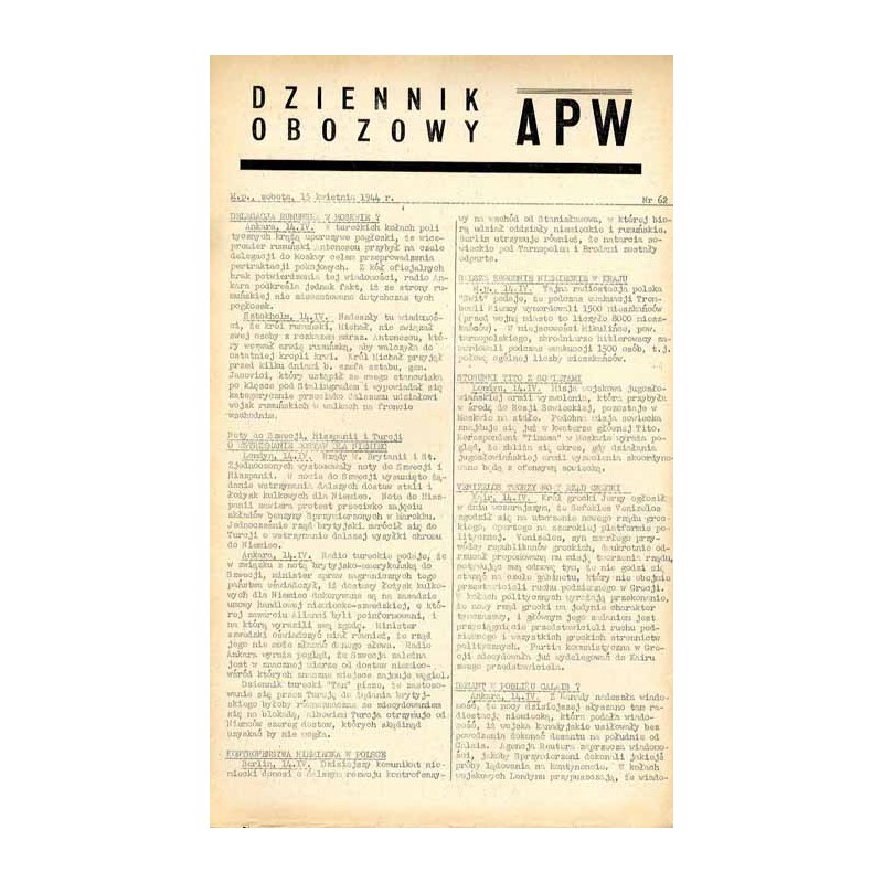Dziennik Obozowy APW. 1944. Nr 62 (15 kwietnia 1944)
